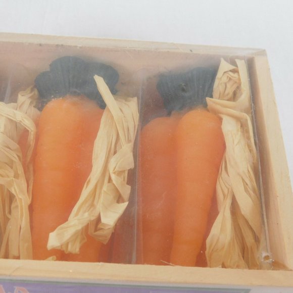Carrot Shaped Citronella Candles Wooden Box Set of 3 Vegetables Patio Companion - Picture 3 of 9